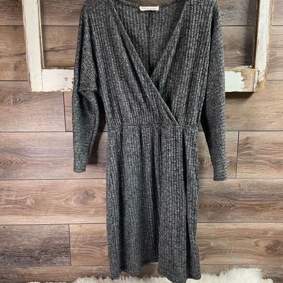 TIFFANY & GREY Ribbed Knit Sweater Dress Faux Wrap Bodice Elastic Waist Sz XL - Picture 2 of 8